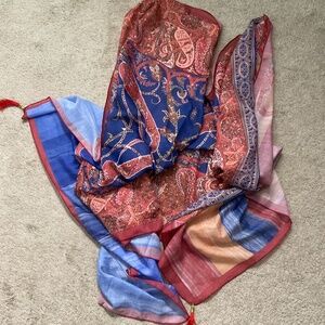 Aratta - Red and Paisley Print Scarf with Tassels - New
